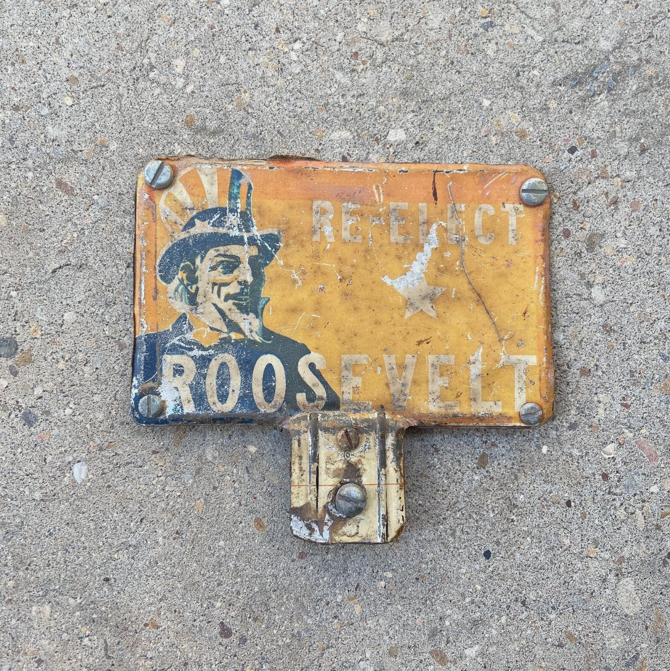 1936 Roosevelt FDR License Plate Topper Auto Tag Uncle Sam Political Memorabilia Politics