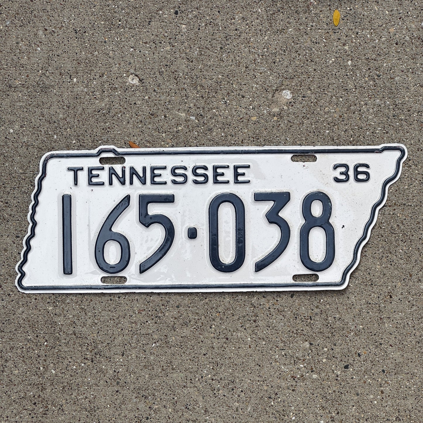Photo of a 1936 Tennessee License Plate Auto Tag Garage Decor Vintage State Shape 165 038