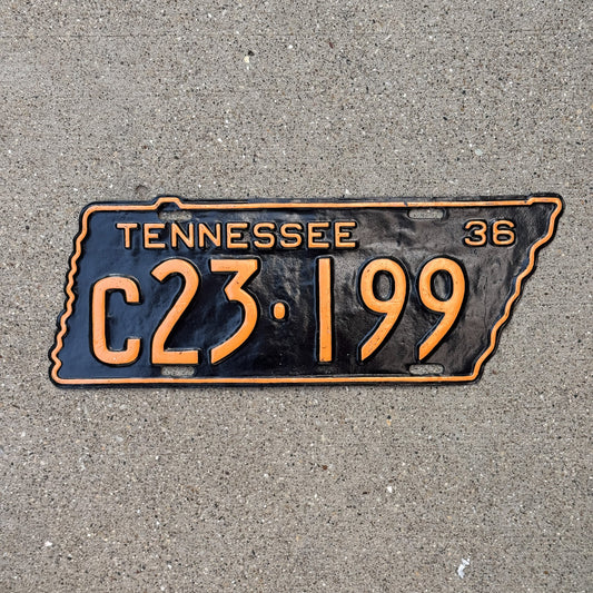 Photo of a 1936 Tennessee Truck License Plate Auto Tag Garage Decor Vintage State Shape C 23 199