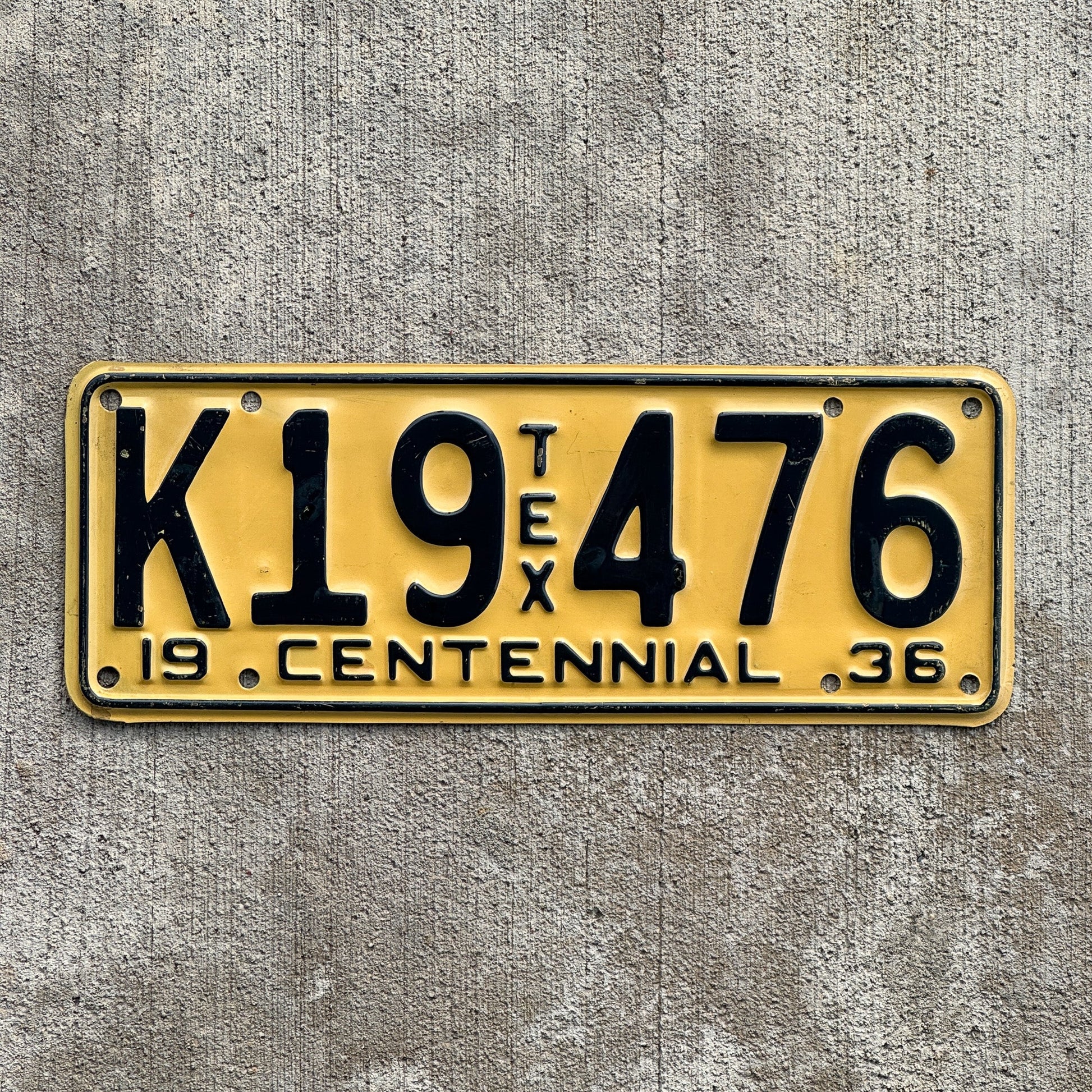 Photo of a 1936 Texas License Plate Auto Tag Garage Decor Vintage High Quality K19 476 with original patina