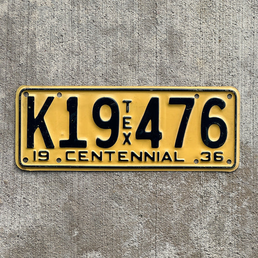 Photo of a 1936 Texas License Plate Auto Tag Garage Decor Vintage High Quality K19 476 with original patina