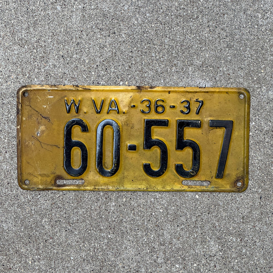 Photo of a 1936 West Virginia License Plate Auto Tag Garage Decor Vintage 60 557 with original patina