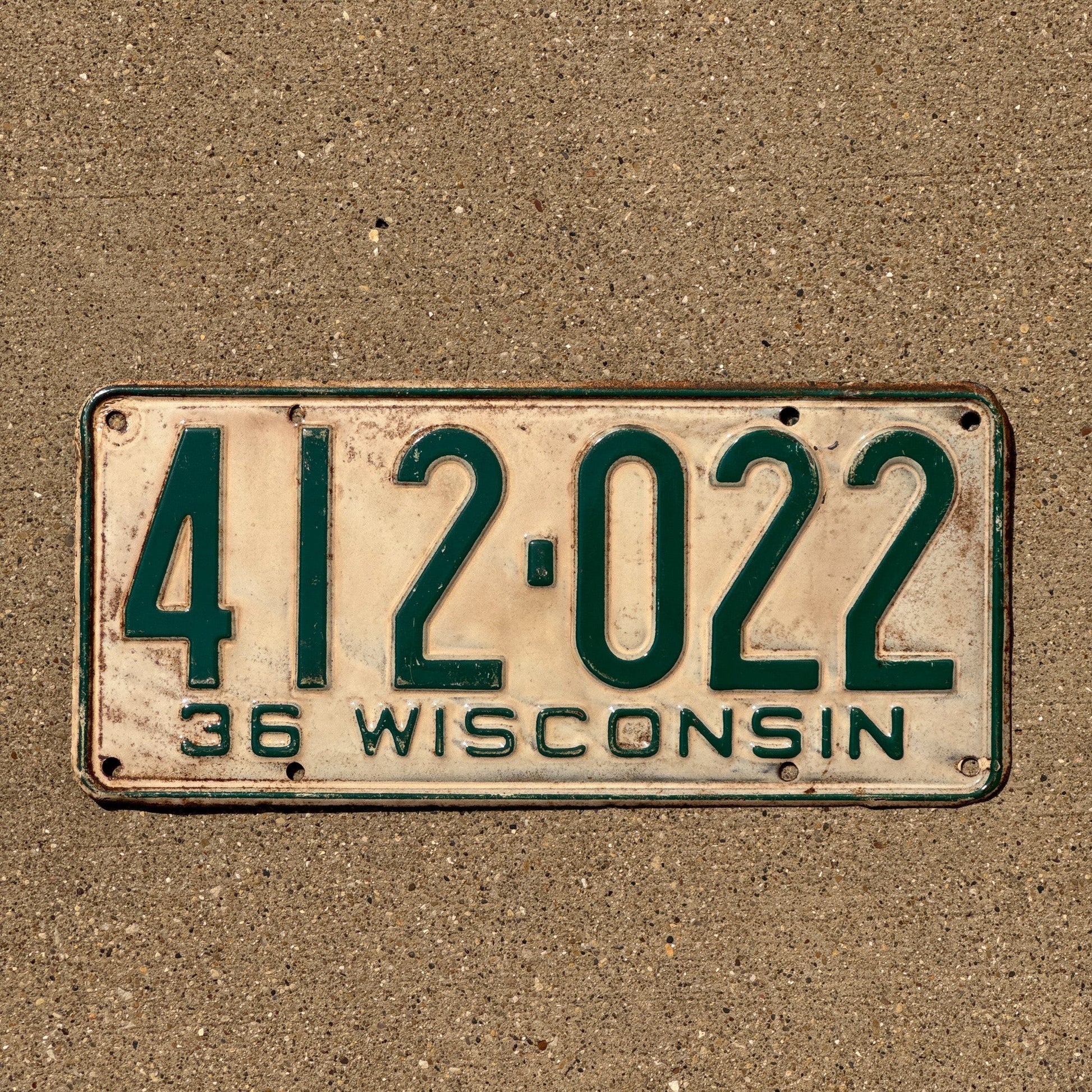 Photo of a 1936 Wisconsin License Plate Auto Tag Garage Decor Vintage 412 022