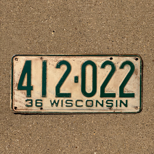 Photo of a 1936 Wisconsin License Plate Auto Tag Garage Decor Vintage 412 022