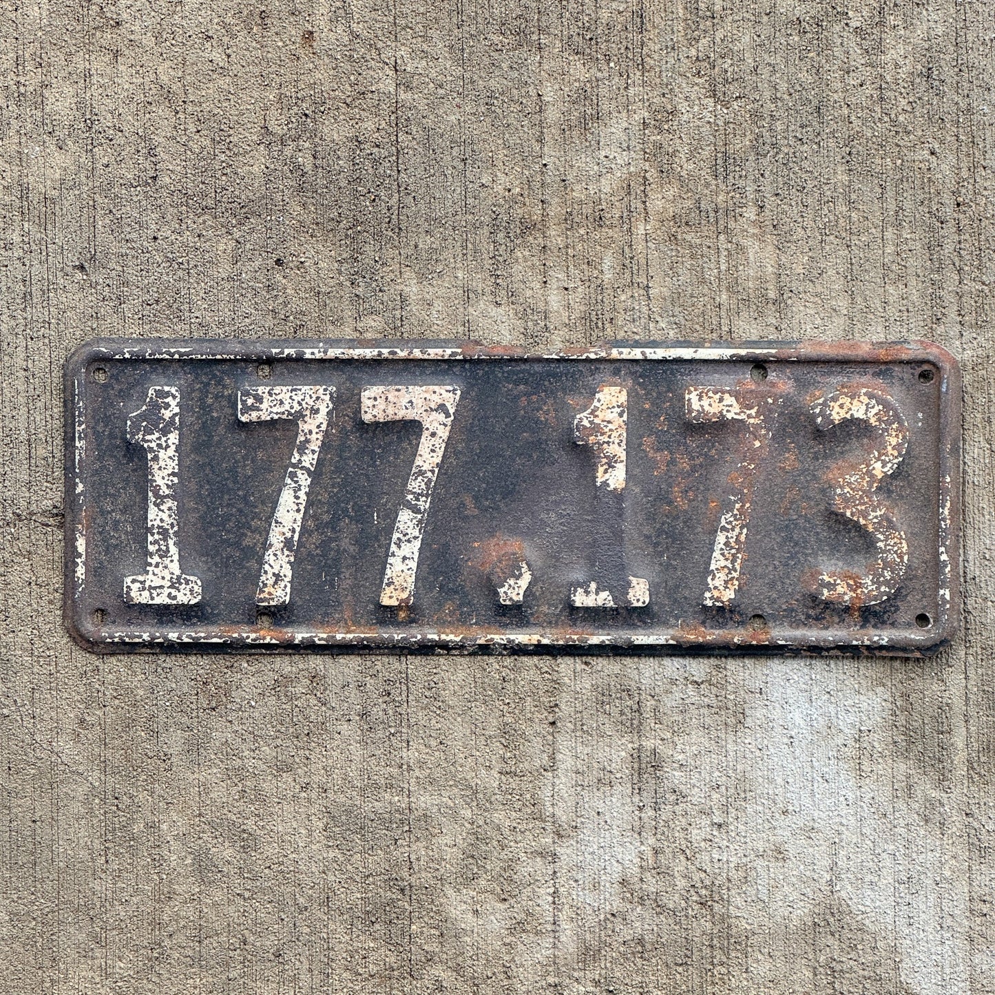 Photo of a 1937 1938 New Zealand License Plate Auto Tag Garage Decor Vintage 177 173 with original patina