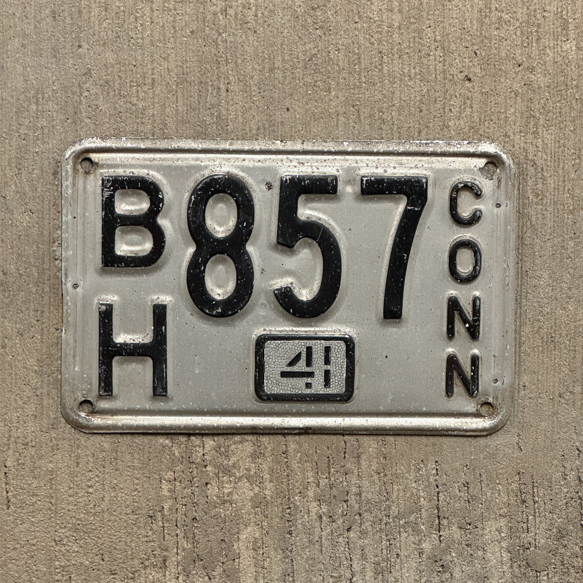 Photo of a 1937 1941 Connecticut License Plate Auto Tag Garage Decor Vintage BH 857 with original patina