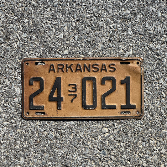 Photo of a 1937 Arkansas License Plate Auto Tag Garage Decor Vintage 24 021