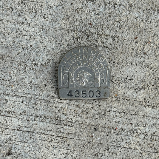 Photo of a 1937 Illinois Chauffeur Badge License Plate Auto Tag Garage Decor Vintage Pin Vintage Automobilia 43503 with original patina