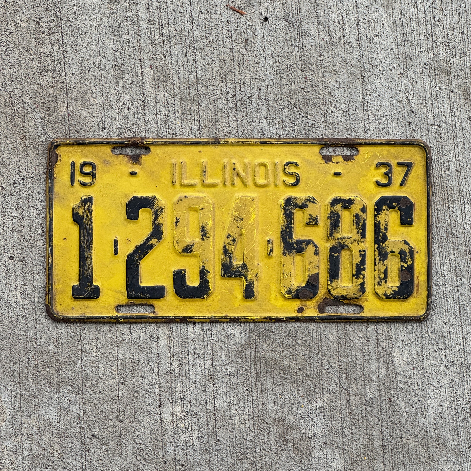 Photo of a 1937 Illinois License Plate Auto Tag Garage Decor Vintage 1 294 686 with original patina