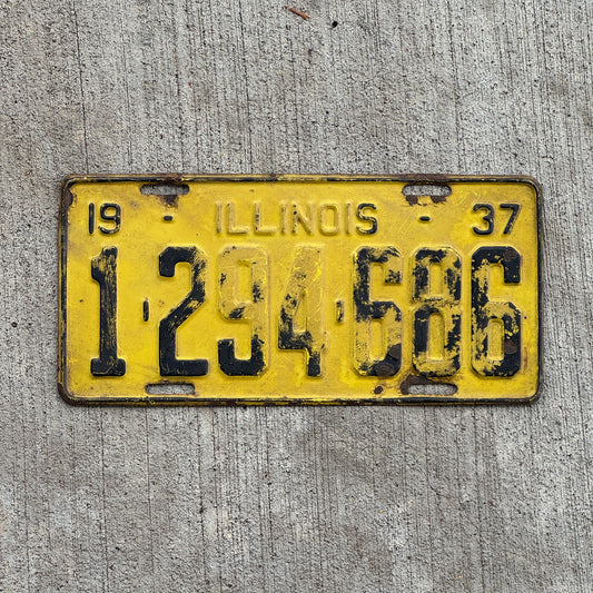 Photo of a 1937 Illinois License Plate Auto Tag Garage Decor Vintage 1 294 686 with original patina