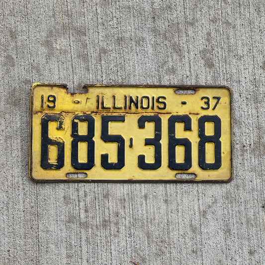 Photo of a 1937 Illinois License Plate Auto Tag Garage Decor Vintage 685 368 with original patina