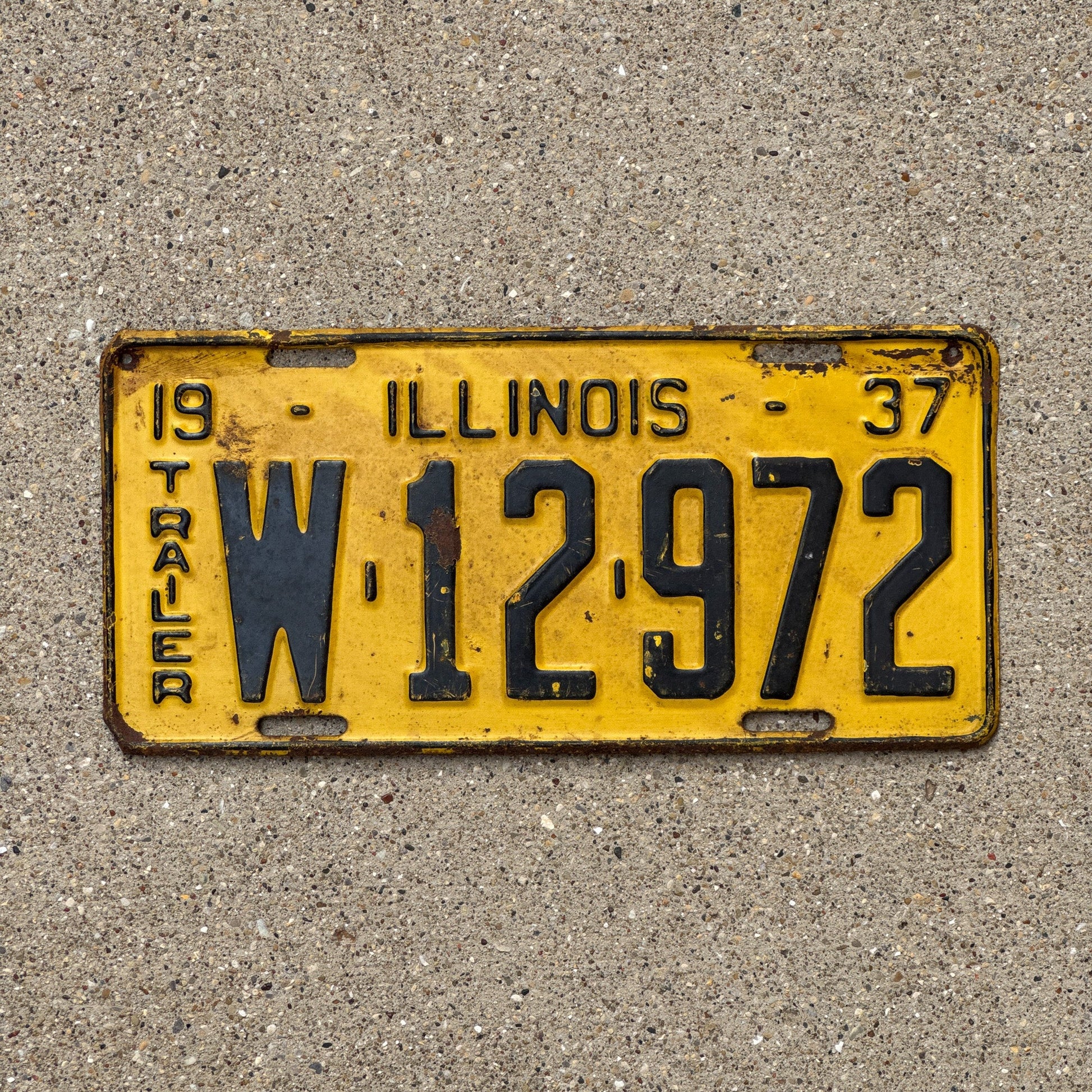 Photo of a 1937 Illinois Trailer License Plate Auto Tag Garage Decor Vintage W 12972