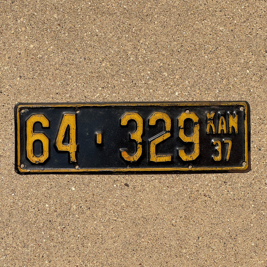 Photo of a 1937 Kansas License Plate Auto Tag Garage Decor Vintage Ellsworth County 64 329