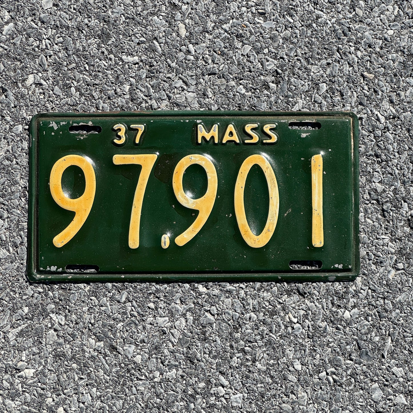 Photo of a 1937 Massachusetts License Plate Auto Tag Garage Decor Vintage 97901