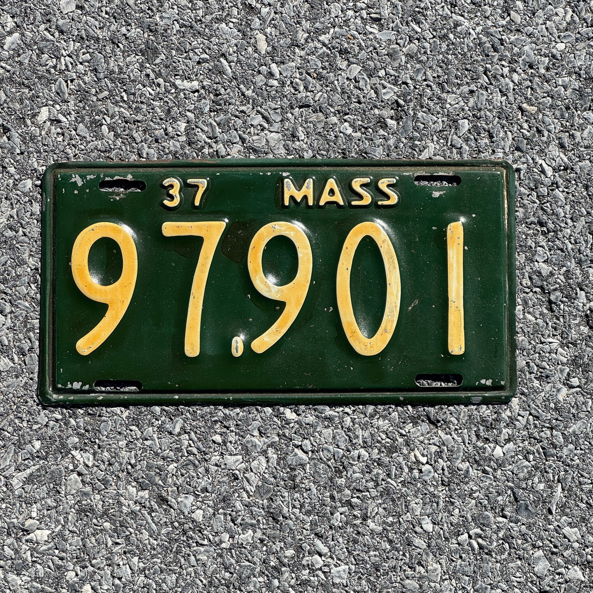 Photo of a 1937 Massachusetts License Plate Auto Tag Garage Decor Vintage 97901
