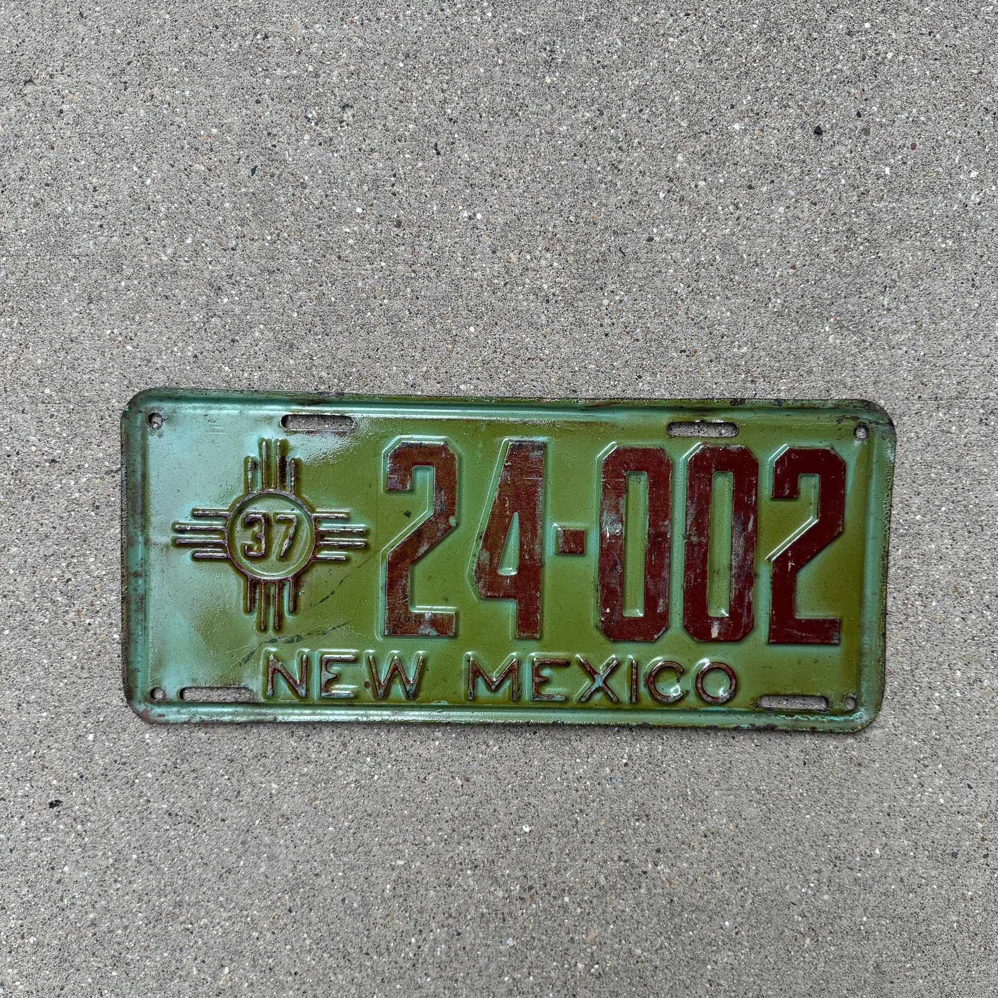 Photo of a 1937 New Mexico License Plate Auto Tag Garage Decor Vintage 24 002 with original patina