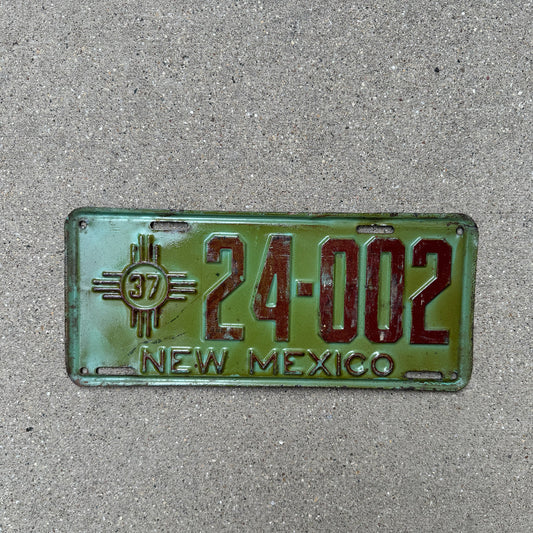 Photo of a 1937 New Mexico License Plate Auto Tag Garage Decor Vintage 24 002 with original patina
