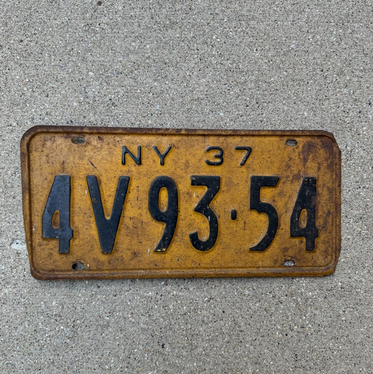 Photo of a 1937 New York License Plate Auto Tag 1 Garage Decor 4V 9354