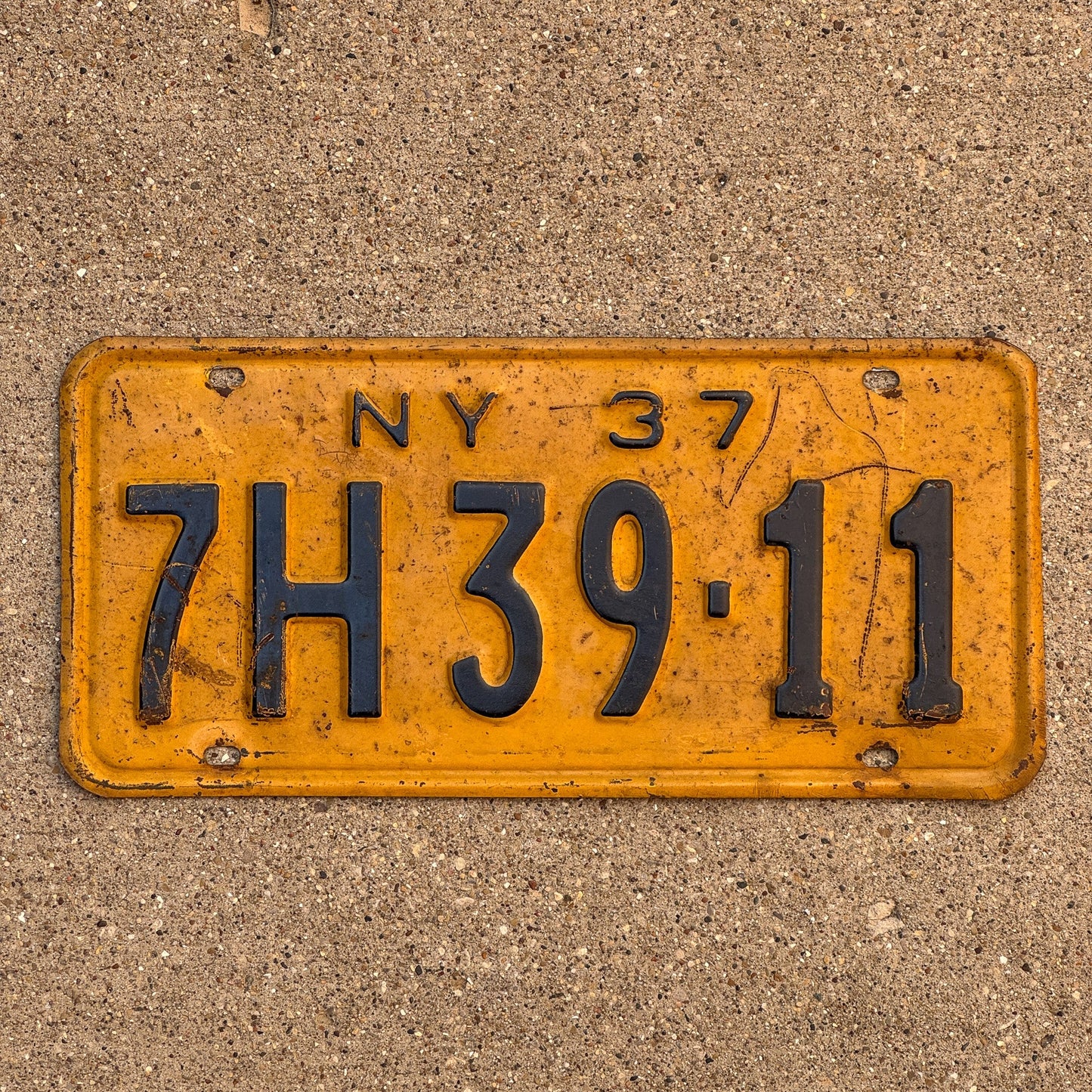 Photo of a 1937 New York License Plate Auto Tag Garage Decor Vintage 7H 3911