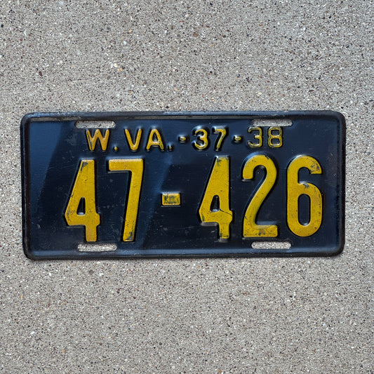 Photo of a 1937 West Virginia License Plate Auto Tag Garage Decor Vintage 47 426