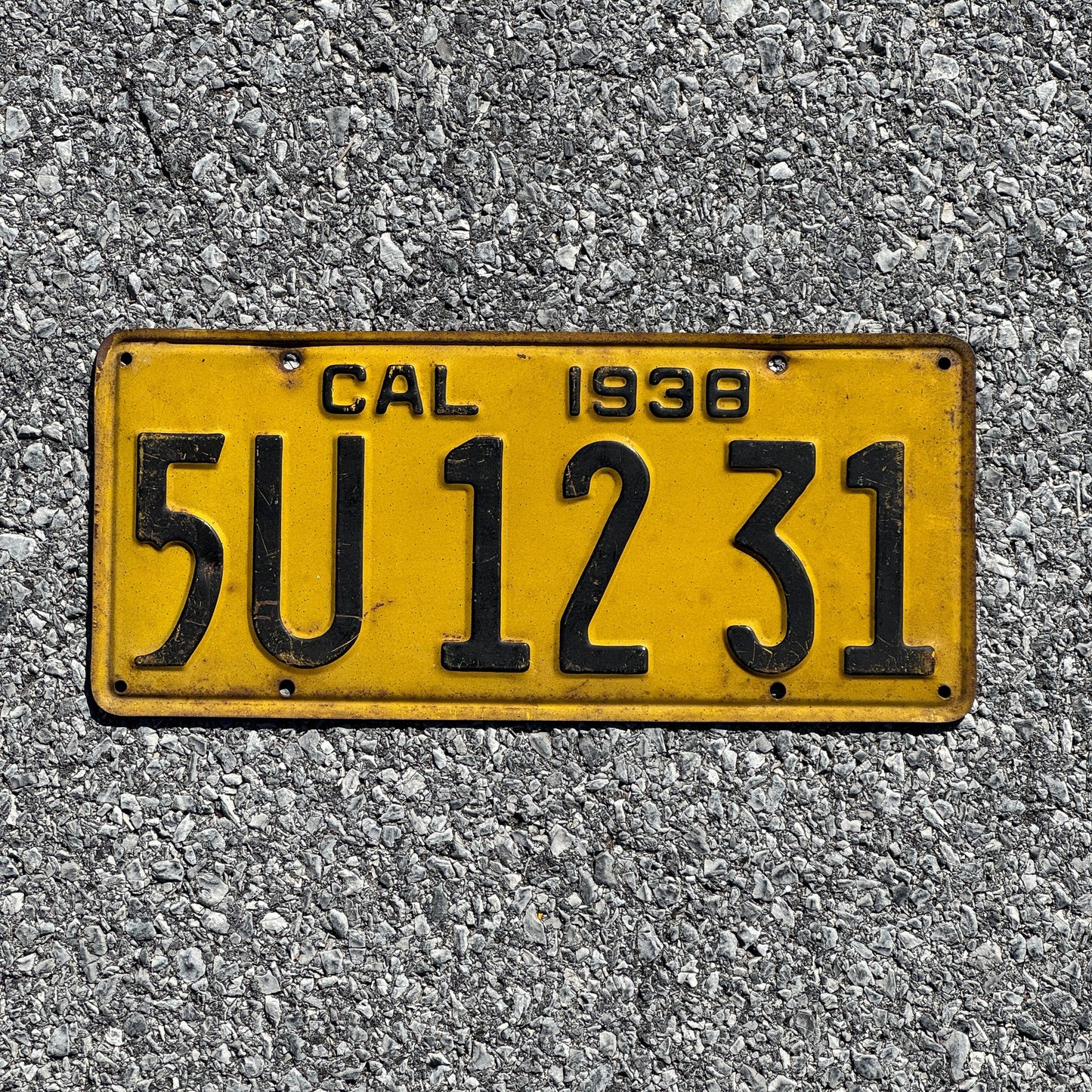 Photo of a 1938 California License Plate Auto Tag Garage Decor Vintage 5U1231