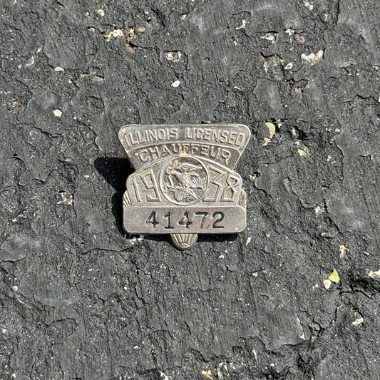 Photo of a 1938 Chauffeur Badge Illinois Chauffeur Badge Auto Tag Garage Decor Vintage
 41472 with original patina