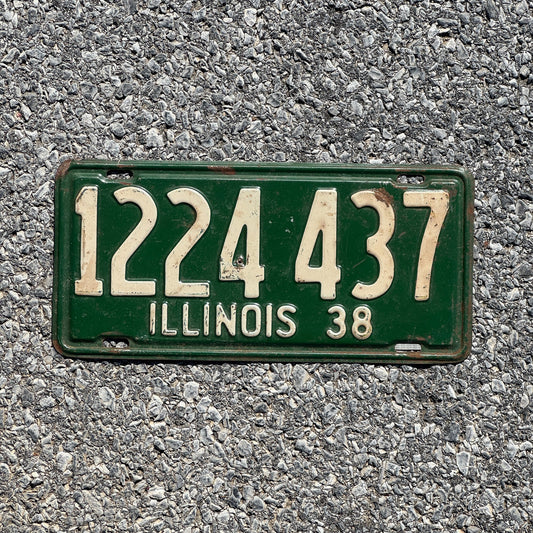 Photo of a 1938 Illinois License Plate Auto Tag Garage Decor Vintage 1224 437