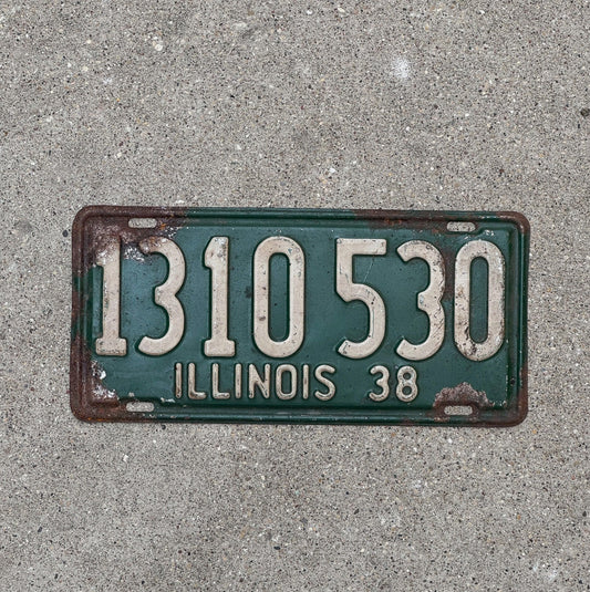 Photo of a 1938 Illinois License Plate Auto Tag Garage Decor Vintage 1310 530
