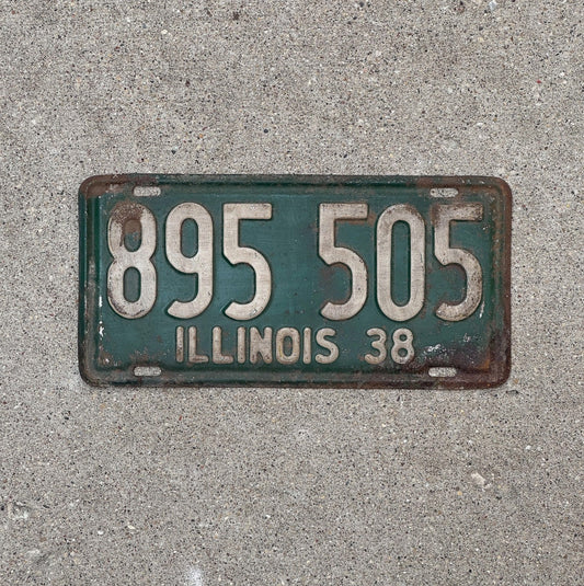 Photo of a 1938 Illinois License Plate Auto Tag Garage Decor Vintage 895 505