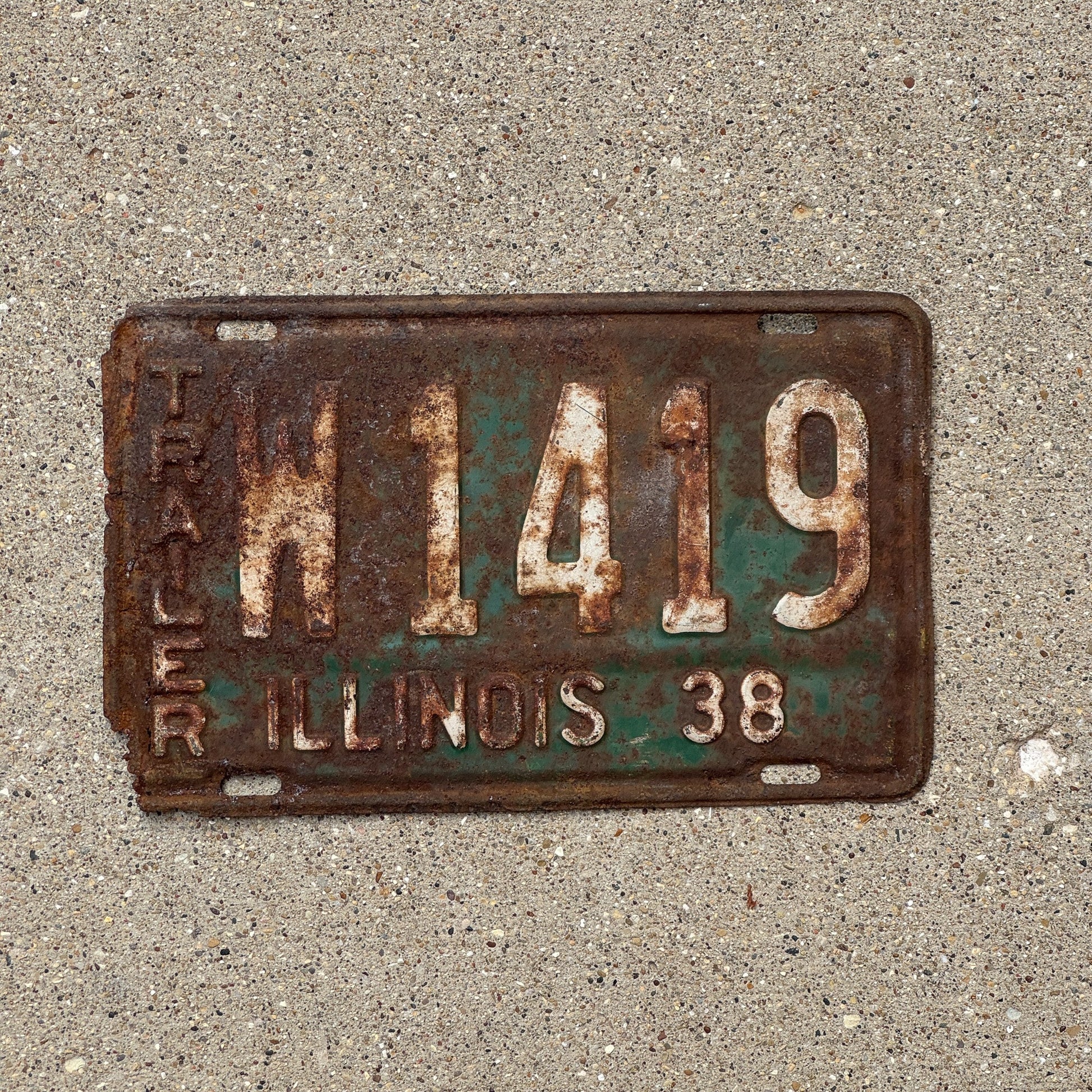 Photo of a 1938 Illinois Trailer License Plate Auto Tag Garage Decor Vintage W 1419