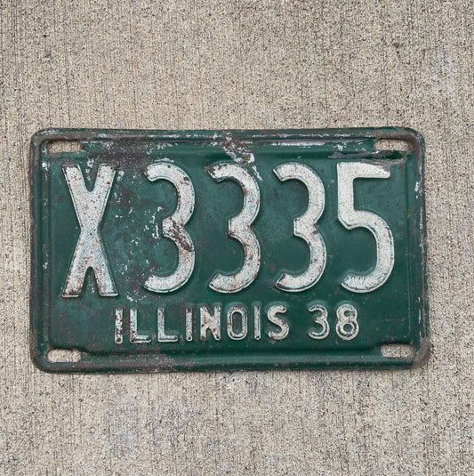 Photo of a 1938 Illinois Truck License Plate Auto Tag Garage Decor Vintage 333 Repeat Repeating X 3335 with original patina