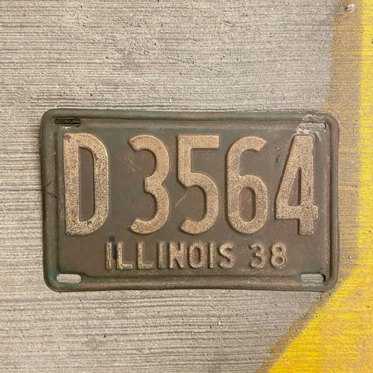 Photo of a 1938 Illinois Truck License Plate Auto Tag Garage Decor Vintage D 3564 with original patina