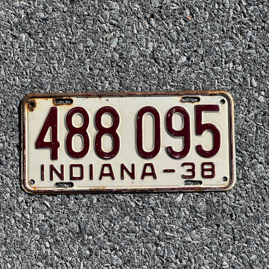 Photo of a 1938 Indiana License Plate Auto Tag Garage Decor Vintage 488095