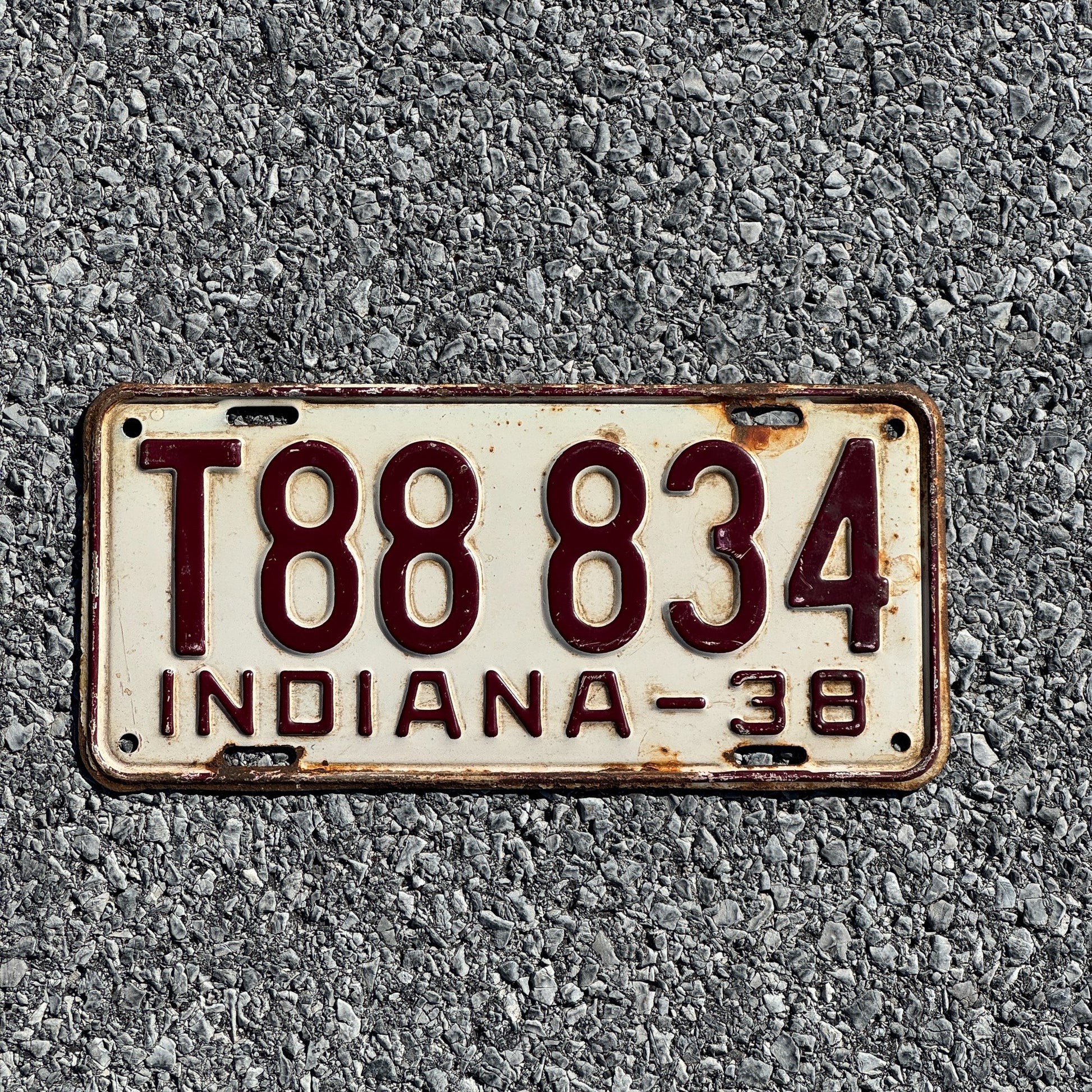 Photo of a 1938 Indiana Truck License Plate Auto Tag Garage Decor Vintage Repeat Repeating T 888 34