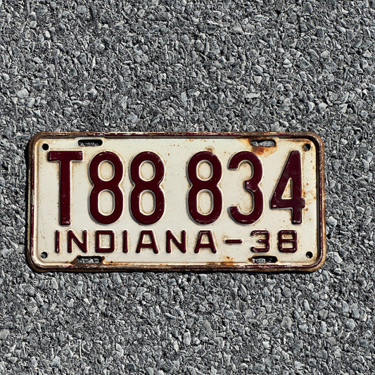 Photo of a 1938 Indiana Truck License Plate Auto Tag Garage Decor Vintage Repeat Repeating T 888 34