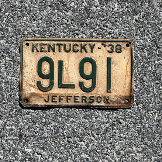 Photo of a 1938 Kentucky License Plate Auto Tag Garage Decor Vintage Jefferson County 9L91