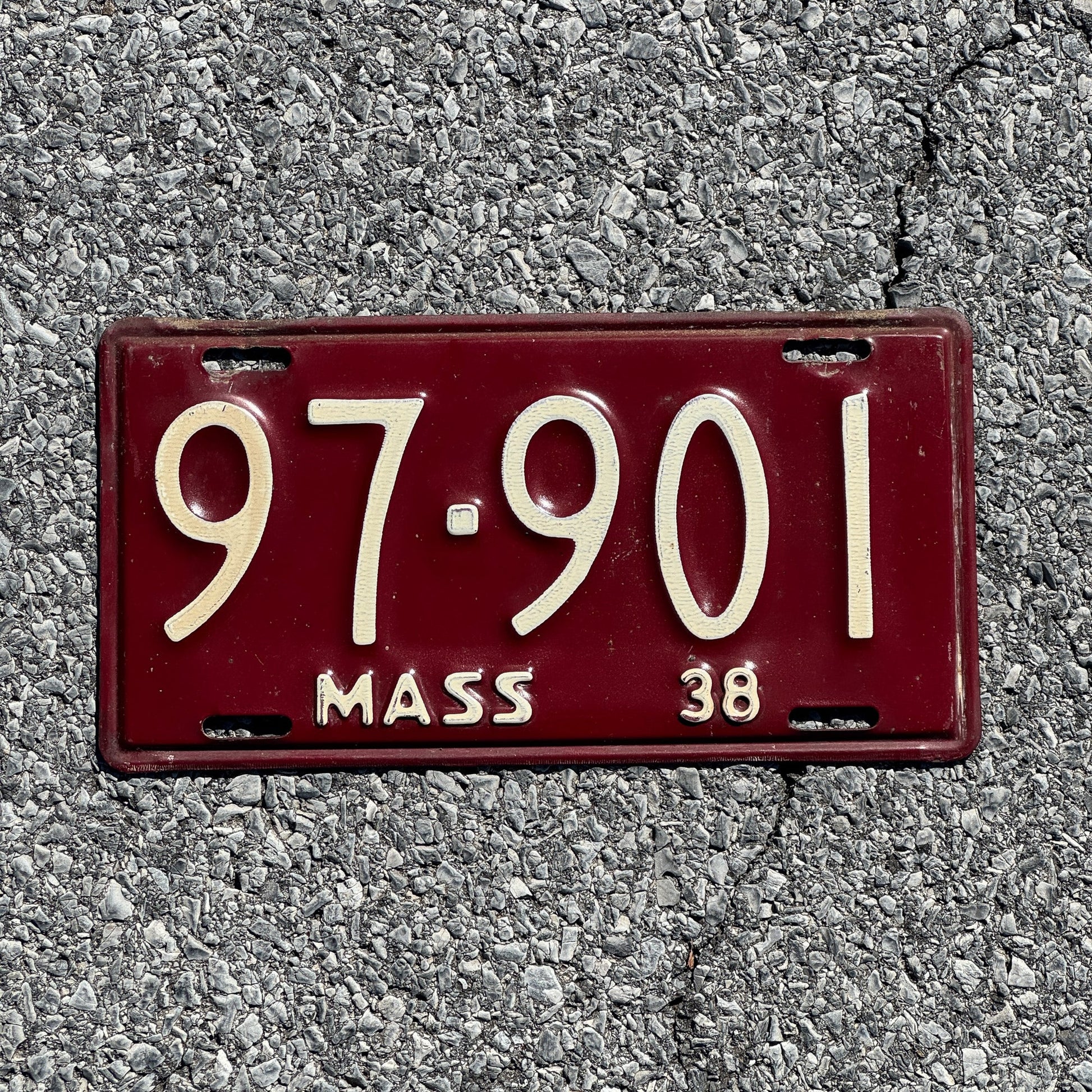Photo of a 1938 Massachusetts License Plate Auto Tag Garage Decor Vintage 97 901