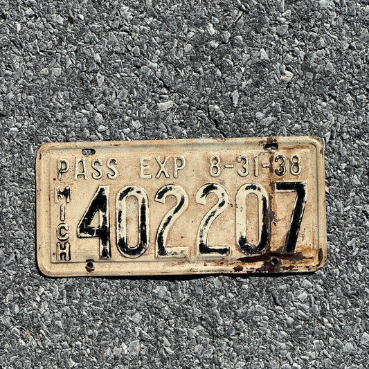 Photo of a 1938 Michigan Half-Year Passenger License Plate Auto Tag Garage Decor Vintage 402207