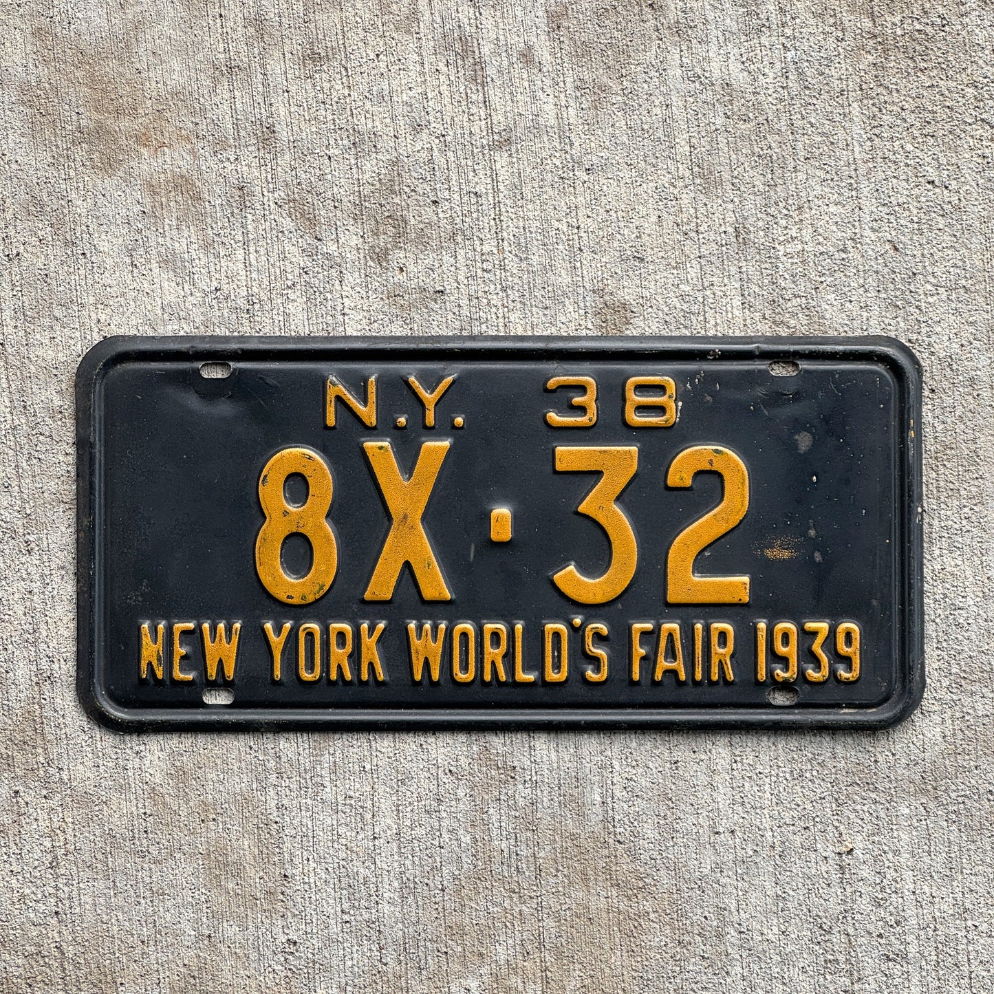 Photo of a 1938 New York License Plate Auto Tag Garage Decor Vintage High Quality 8X 32 with original patina