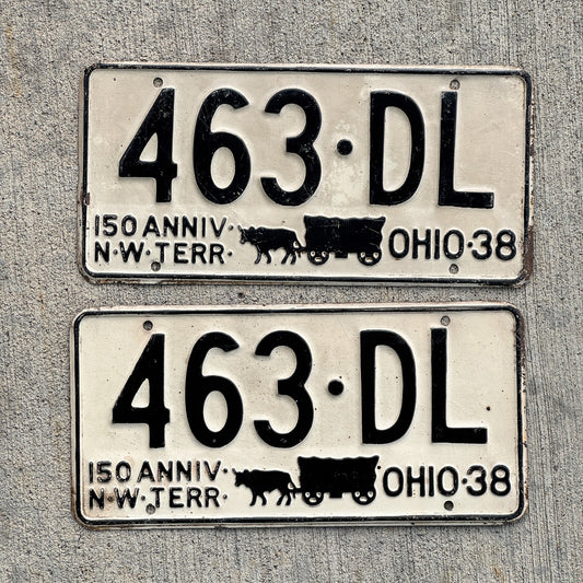 Photo of a 1938 Ohio License Plate Pair Auto Tag Garage Decor Vintage 463 DL with original patina