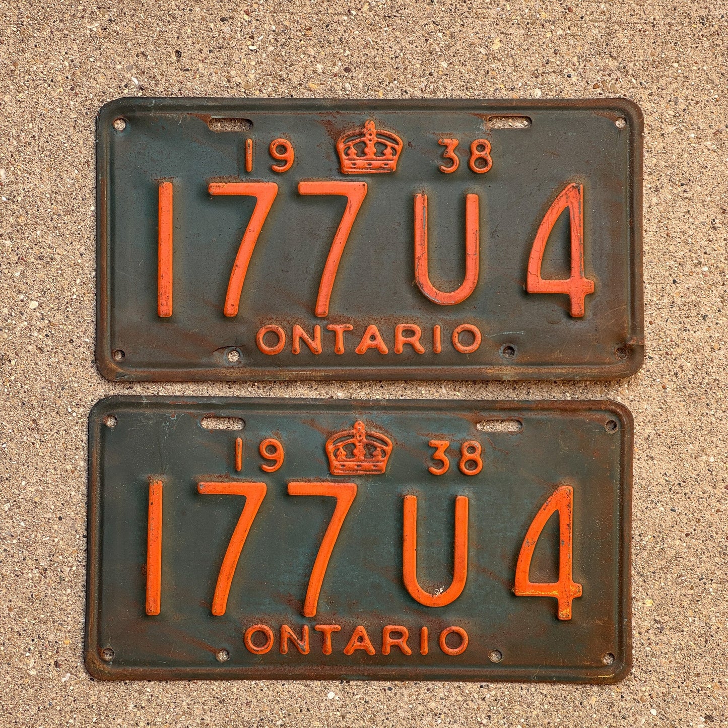 Photo of a 1938 Ontario License Plate Pair Auto Tag Garage Decor Vintage 177 U 4