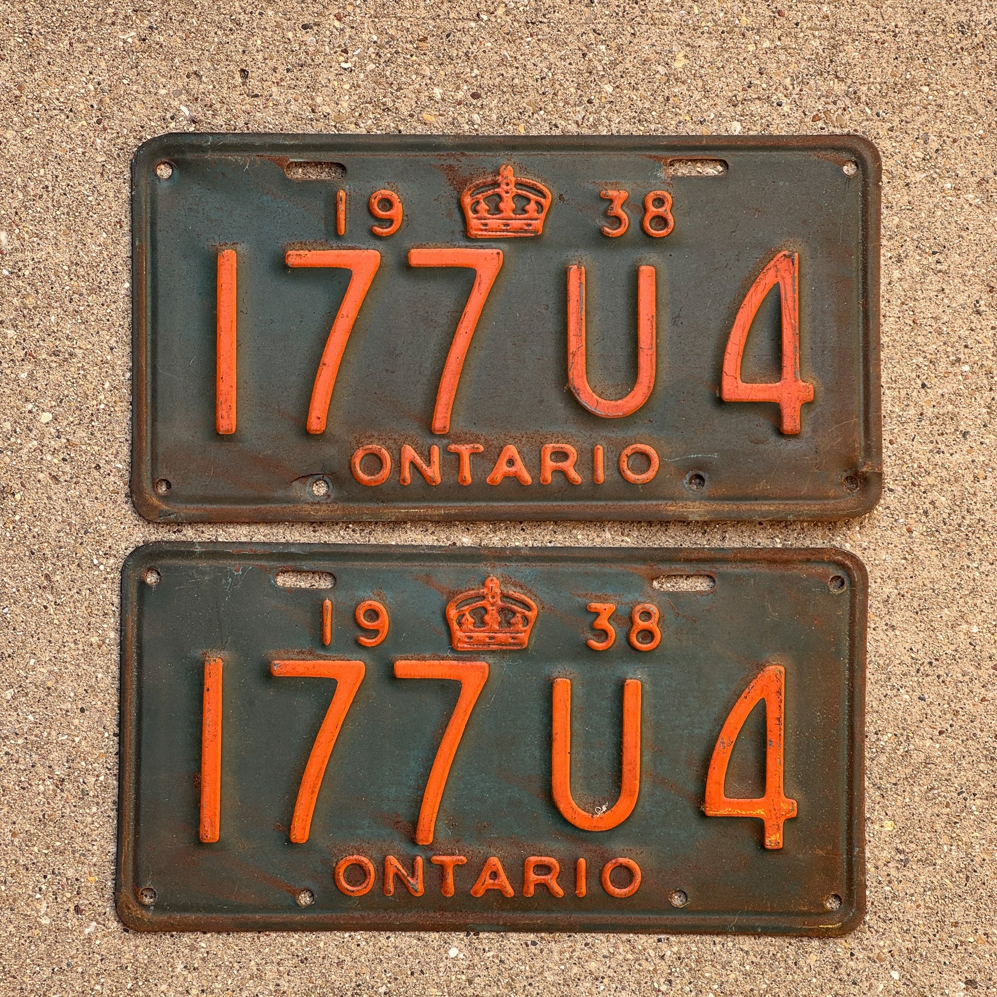 Photo of a 1938 Ontario License Plate Pair Auto Tag Garage Decor Vintage 177 U 4