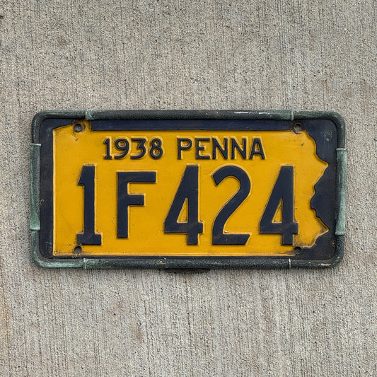 Photo of a 1938 Pennsylvania License Plate Auto Tag Garage Decor Vintage 1F424 with original patina