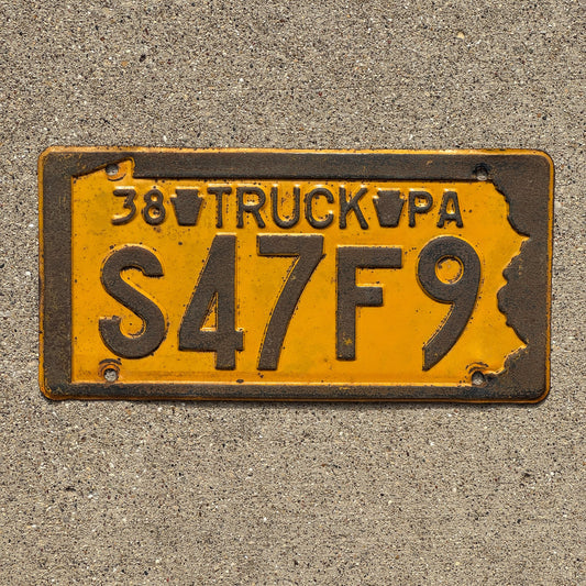 Photo of a 1938 Pennsylvania Truck License Plate Auto Tag 1 Garage Decor S 47 F9