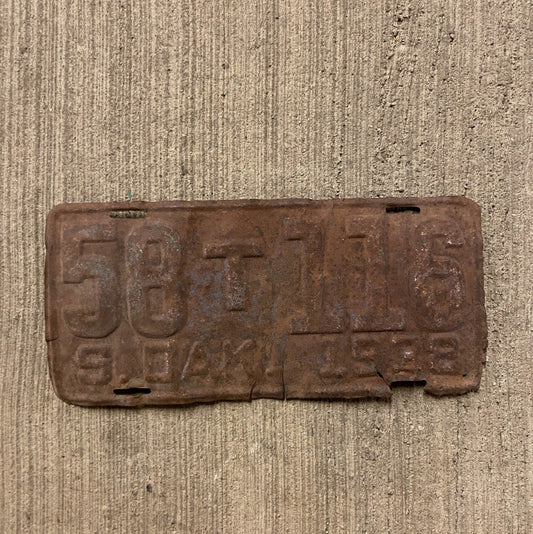Photo of a 1938 South Dakota Truck License Plate Auto Tag Garage Decor Vintage Rusty 58 T 116