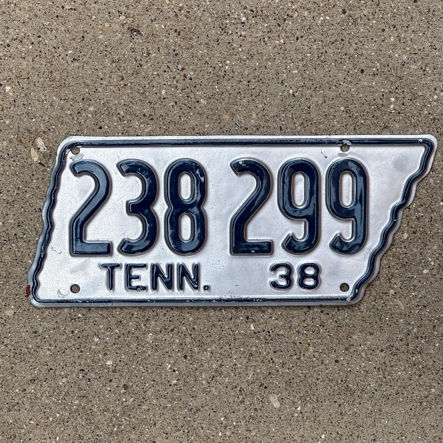 Photo of a 1938 Tennessee License Plate Auto Tag Garage Decor Vintage State Shape 238299