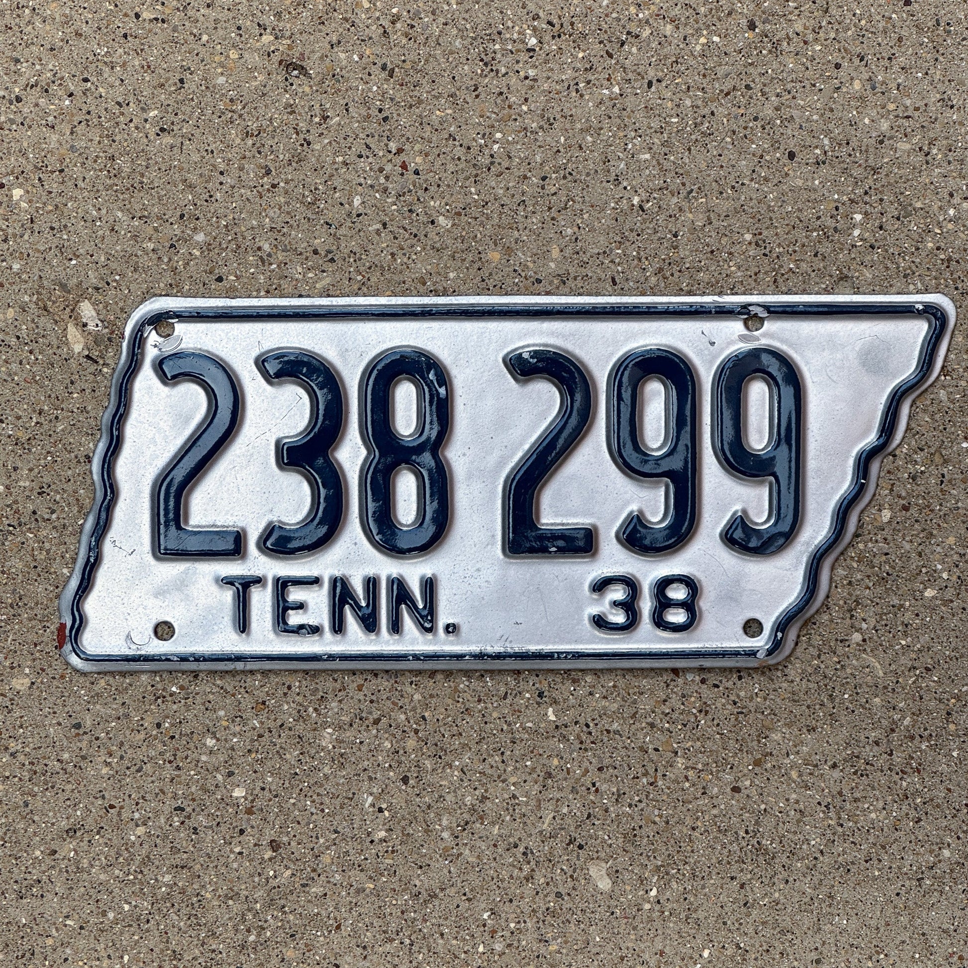 Photo of a 1938 Tennessee License Plate Auto Tag Garage Decor Vintage State Shape 238299