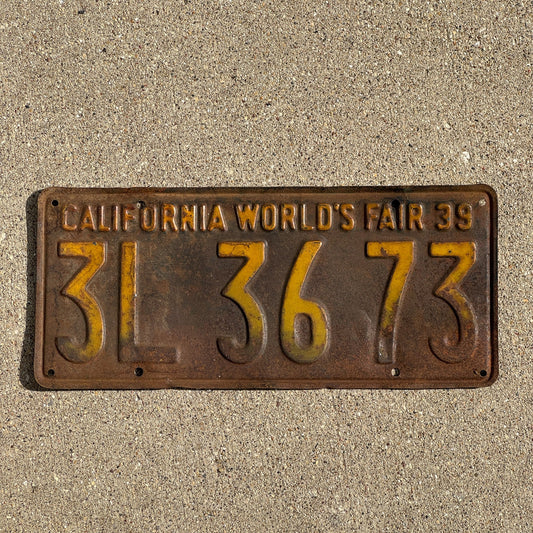 Photo of a 1939 California License Plate Auto Tag Garage Decor Vintage 3L 3673