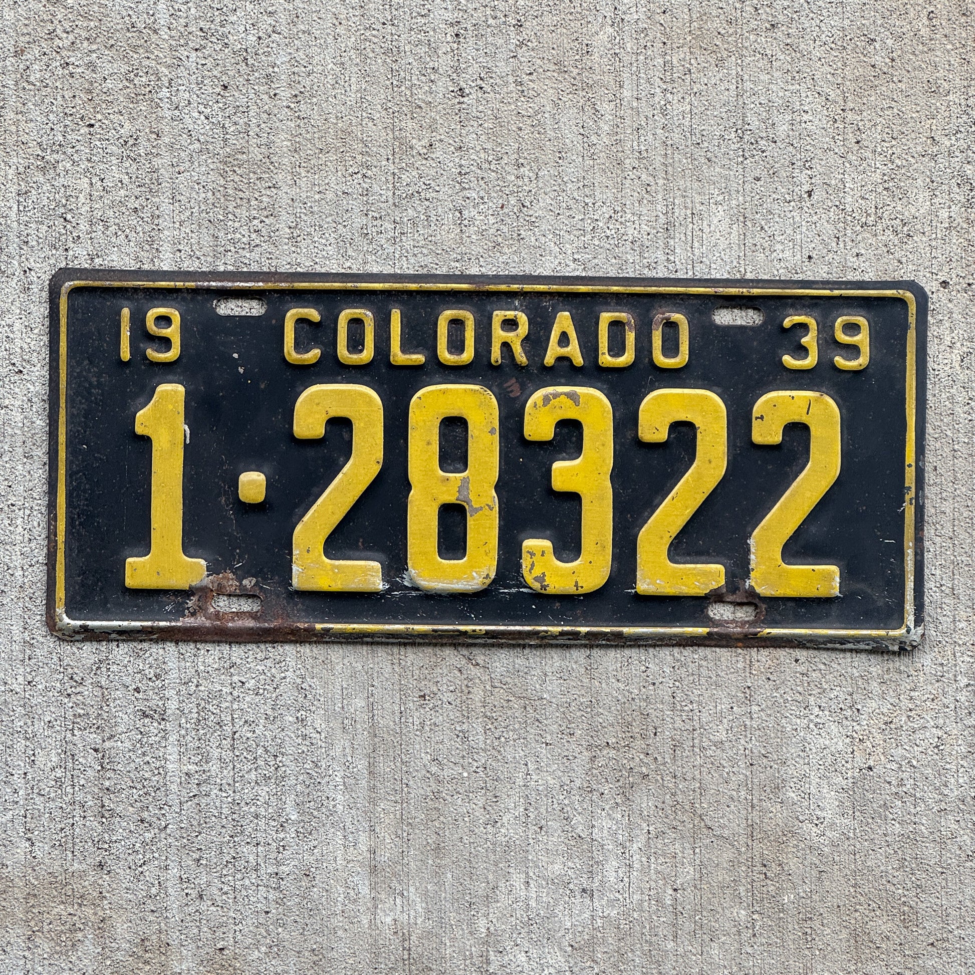 Photo of a 1939 Colorado License Plate Auto Tag Garage Decor Vintage 1 28322 with original patina
