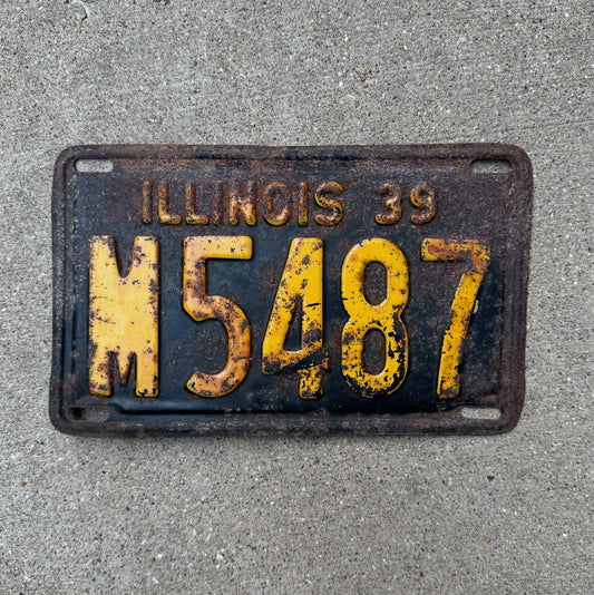 Photo of a 1939 Illinois MUNICIPAL License Plate Auto Tag Garage Decor Vintage License Plate Auto Tag Garage Decor Early Type M 5487
